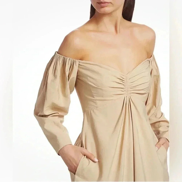 ALC CALLEY LONG SLEEVE OFF THE SHOULDER MAXI DRESS IN BEIGE- Size 8 - Picture 4 of 8